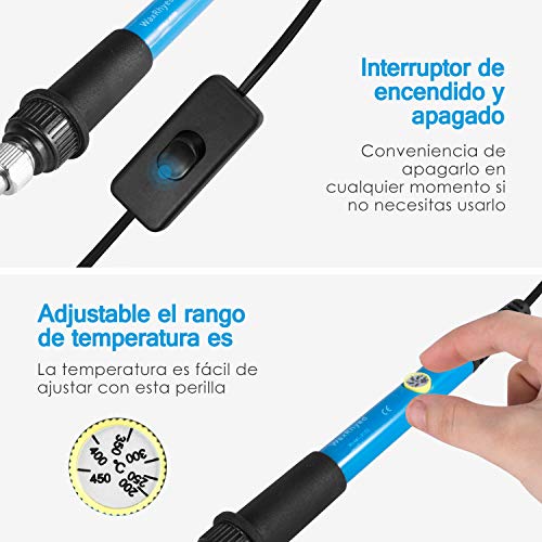 Kit Pirograbador de Madera 39 in 1 WaxRhyed, 60W,Temperatura Regulable(200-450℃), 33 Puntas y Accesorios,Soldador Pirografo Electrico Profesional Herramientas Para Manualidades Madera,Cuero,Grabado