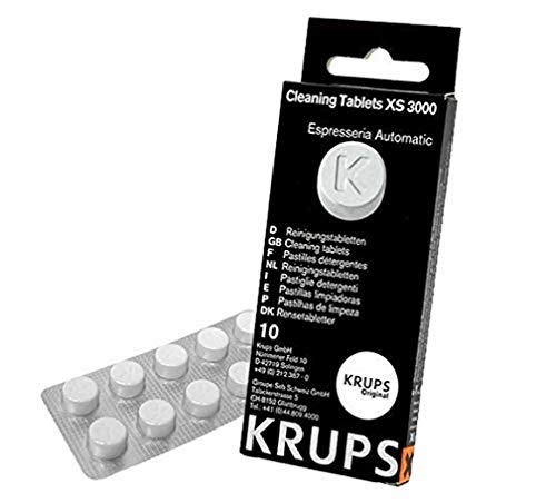 Krups XS300010 Pastillas limpiadoras para máquinas de café súper automáticas, pack de 10 pastillas, Elimina depósitos y los residuos grasos del café