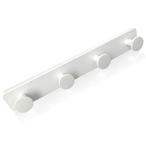 Kukicu Perchero de Pared Blanco con 4 Ganchos – Resistente y Montaje Fácil - Colgador Original para Recibidor Baño Dormitorio Cocina