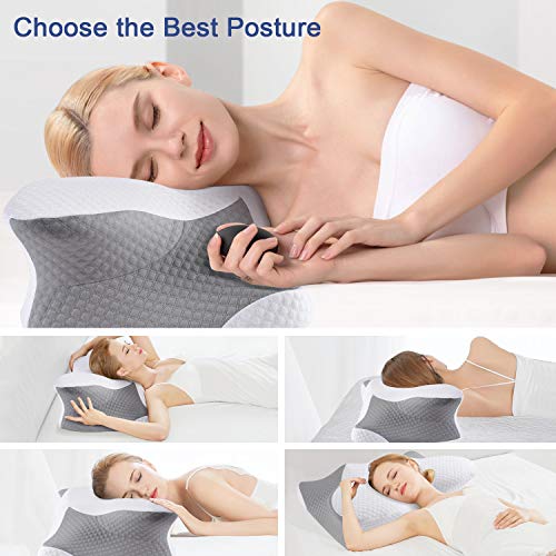 KUVOCA Almohada Cervical Viscoelastica Almohada Espuma de Memoria, Almohadas Ortopedica Diseño Ergonómico Reduce Dolores Cervicales para Aliviar de Dolor del Cuello y Hombro con Funda Lavable