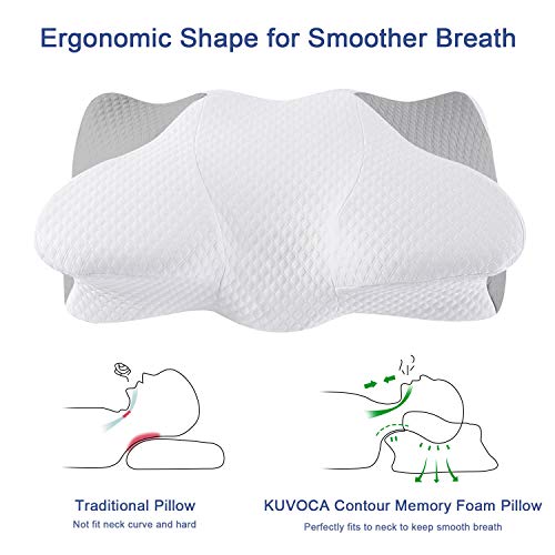 KUVOCA Almohada Cervical Viscoelastica Almohada Espuma de Memoria, Almohadas Ortopedica Diseño Ergonómico Reduce Dolores Cervicales para Aliviar de Dolor del Cuello y Hombro con Funda Lavable