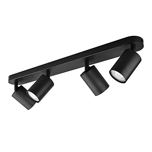 KYOTECH Lámpara de Techo LED con 4 focos LED GU10 Focos Orientable y Giratorios Mate Negro LED Plafón Foco de techo LED para Dormitorio, Salas ,Sin bombilla