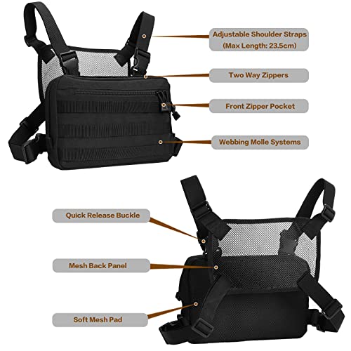 Kyrio Tactical Chest Rig Molle Radio Soporte para arnés de Pecho Chaleco de Funda para Radio bidireccional Walkie Talkies Negro