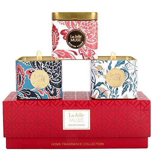 La Jolíe Muse Juegos de Velas - Velas aromaticas para Regalo, Velas perfumadas, Jazmín Rosa Limón, Velas Decorativas, 110g, 30 Horas*3