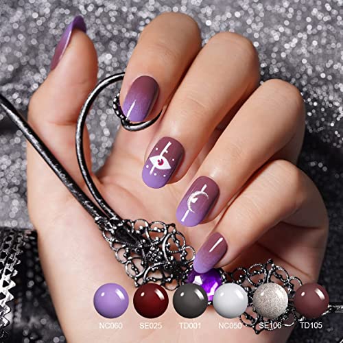 Lacomchir Esmaltes Semipermanentes 8ml x 6 Colores Kit de Esmaltes de Uñas en Gel UV LED Pastel Rojo Púrpura Grises Brillante Pintauñas Nails Decoracion Halloween - Vintage Estate Collection