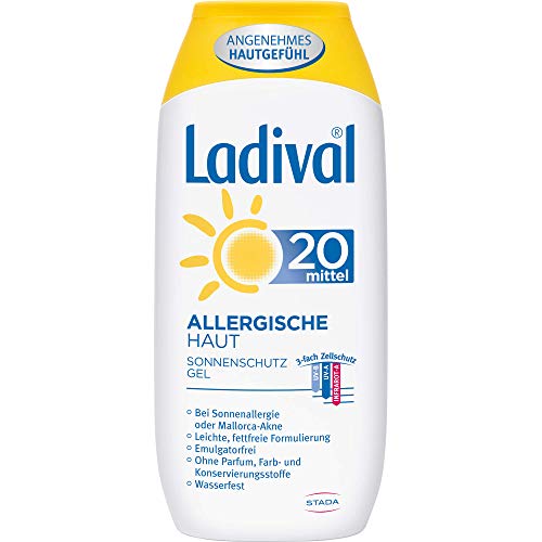 Ladival Gel solar para pieles alérgicas, protección solar SPF 20, sin perfume, para alérgicos, sin colorantes ni conservantes, impermeable, 1 x 200 ml