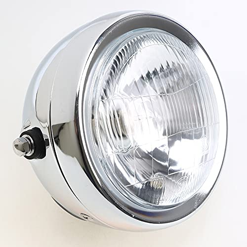 Lámpara de Faro de la Motocicleta de la Motocicleta Chrome Retro Hight/Lámpara de luz ámbar de la viga Baja/Ajuste para Suzuki Gn 125 / Apto para Harley/Ajuste para Yamaha (Color : Chrome)