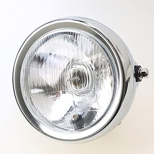 Lámpara de Faro de la Motocicleta de la Motocicleta Chrome Retro Hight/Lámpara de luz ámbar de la viga Baja/Ajuste para Suzuki Gn 125 / Apto para Harley/Ajuste para Yamaha (Color : Chrome)