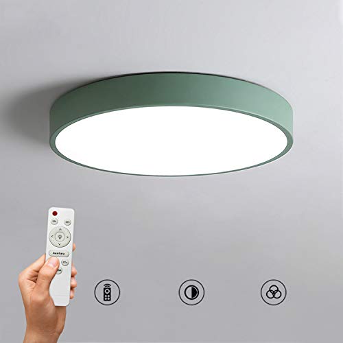 Lámpara De Techo Luces Techo Redondo 24/36 / 48W Luz De Panel LED Moderna Regulable para La Cocina, La Sala De Estar, El Dormitorio, El Corredor, La Oficina Y El Accesorio De Iluminación,Verde,40cm