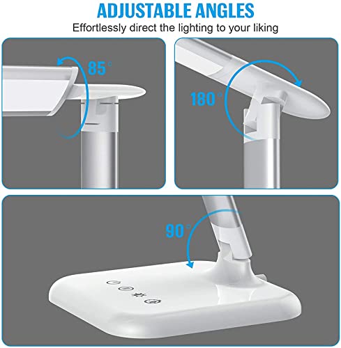 Lámpara Escritorio LED, Flexo de Escritorio Regulable con Puerto USB, 10 Niveles de Brillo, 5 Modos, Temporizador de 30/60min, Función de Memoria, Control Táctil, Cuidado de Ojos