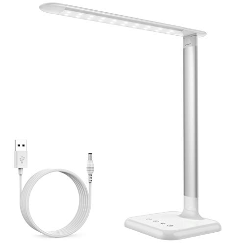 Lámpara Escritorio LED, Flexo de Escritorio Regulable con Puerto USB, 10 Niveles de Brillo, 5 Modos, Temporizador de 30/60min, Función de Memoria, Control Táctil, Cuidado de Ojos