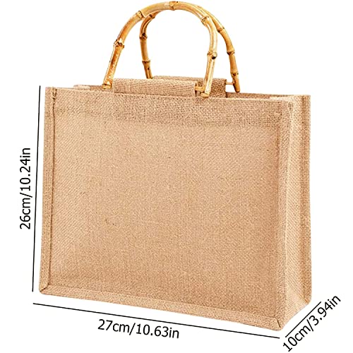 langjiao Bolsa de la compra portátil de yute para la compra, bolsa de bambú con asas de anillo Tote marrón claro, bolsa de la compra exquisita y ecológica Size: Large