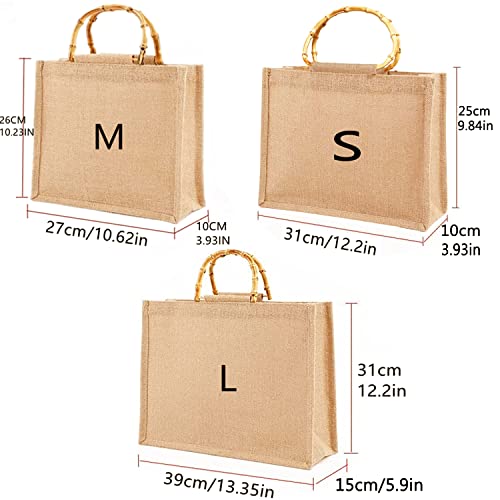 langjiao Bolsa de la compra portátil de yute para la compra, bolsa de bambú con asas de anillo Tote marrón claro, bolsa de la compra exquisita y ecológica Size: Large