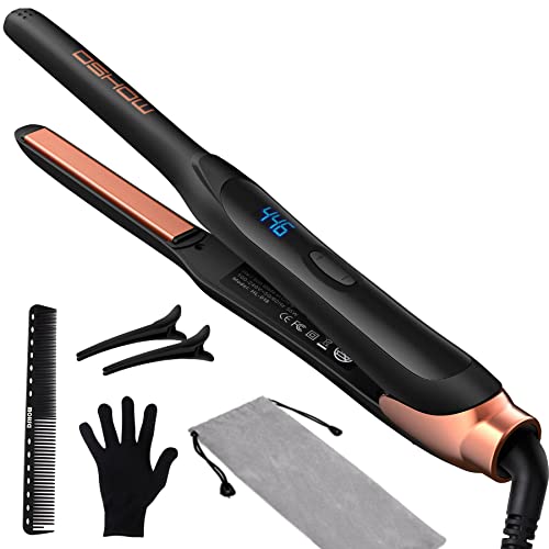 Lápiz de hierro plano Dshow Pequeño Planco Plancha Mini plancha de pelo para cabello corto 3/10 pulgadas Nano Turmalina Cerámica Cerámica Plancha Temperatura Variable Dual Voltaje