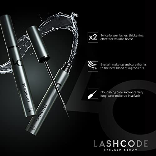 Lashcode Eyelash Serum - sérum para un crecimiento más rápido de las pestañas y las cejas, efecto nutritivo, hidratante y densificador, 5 ml