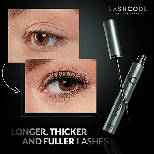 Lashcode Eyelash Serum - sérum para un crecimiento más rápido de las pestañas y las cejas, efecto nutritivo, hidratante y densificador, 5 ml