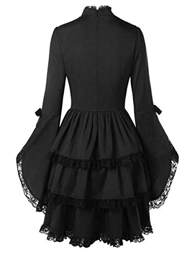 LATH.PIN Vestido de carnaval gótico de encaje negro con manga especial para anime, disfraz de anime, para mujer, vintage, para Halloween, carnaval, fiestas Negro M