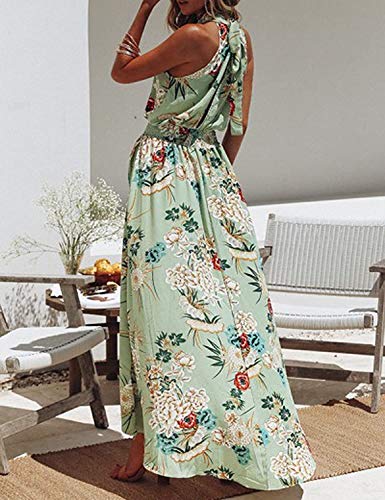 LATH.PIN - Vestido de playa de verano para mujer, diseño floral con hombros descubiertos y abertura frontal, vestido bohemio largo para fiesta, ceremonia, 458-verde, M