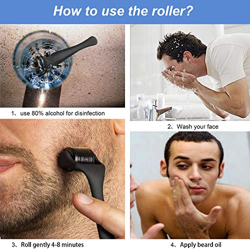 LATTCURE Microneedling Roller Microneedle Beard, Needeling Derma Roller, 0,5 mm, microagujas de aleación de titanio para el crecimiento de la barba, que le da una barba sexy (negro)