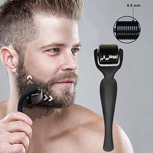 LATTCURE Microneedling Roller Microneedle Beard, Needeling Derma Roller, 0,5 mm, microagujas de aleación de titanio para el crecimiento de la barba, que le da una barba sexy (negro)