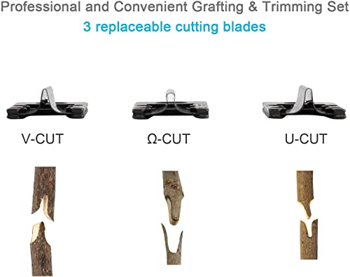 LEADSTAR Tijera de Injertos Profesional 2 en 1,Kit de Herramientas de Injerto y Poda con 3 Cuchillas de Injerto Corte V/U/Ω para Injertos Planta Árboles Frutales Ramas Bonsai