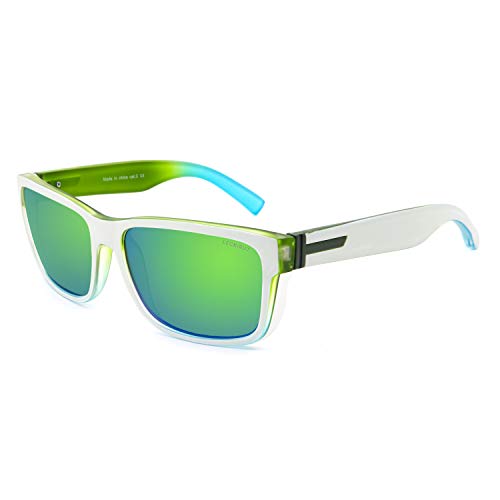 LECKIRUT Gafas de Sol para Hombre Mujer Polarizadas Rectangulares Grandes Retro Unisex Protección UV400 Lentes verdes/montura verde blanca