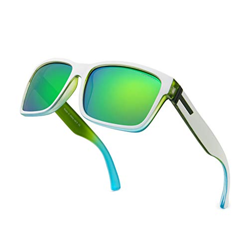 LECKIRUT Gafas de Sol para Hombre Mujer Polarizadas Rectangulares Grandes Retro Unisex Protección UV400 Lentes verdes/montura verde blanca