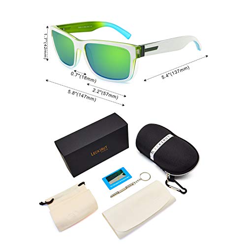 LECKIRUT Gafas de Sol para Hombre Mujer Polarizadas Rectangulares Grandes Retro Unisex Protección UV400 Lentes verdes/montura verde blanca