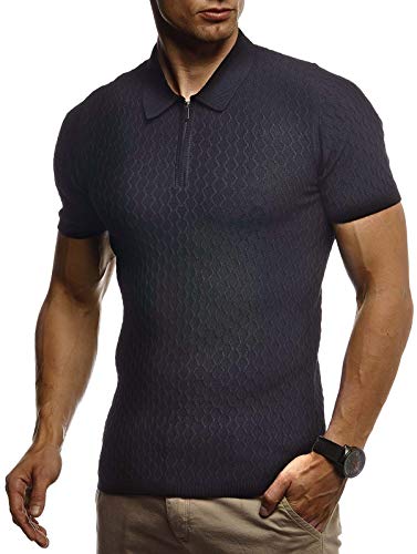 Leif Nelson Camiseta para Hombre del Polo de Verano LN-7315 Negro Small