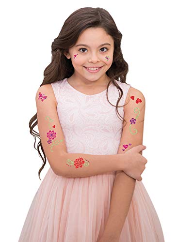 Lena 42440 Fashion Glitter Tattoo, Moda Set para Stylen y adornar con 4 Glitzerfarben, Pincel, látex y Diez Plantillas, abwaschbarer Körperschmuck para niñas a Partir de 6 años, Multicolor