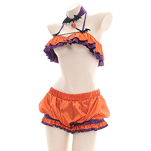 Lencería sexy para mujer, disfraz travieso de Halloween, anime, micro bikini, kawaii, calabaza, bate, braga y Lolita, Naranja 2., XS/M