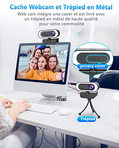 lesvtu Webcam PC con Microfono y Anillo de Luz, Camara Web 1080p con Tapa y Tripode para Ordenador/Portatil/Mac, Web CAM para Youtube, Skype, Zoom, Xbox One, Videoconferencia y Videollamadas