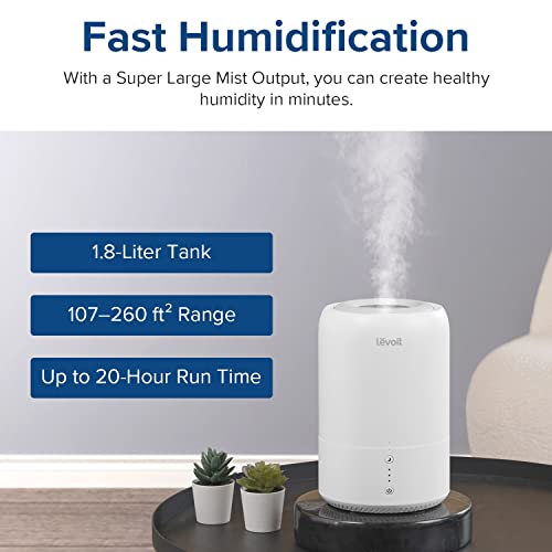 LEVOIT Top-Fill 1.8L Humidificador Ultrasónico para Bebés, Silencioso <28dB, Difusor Dura 20H con Modo de Sueño Inteligente, Apagado Automático,BPA Free a Habitaciones Bebés, Dormitorios, Oficinas