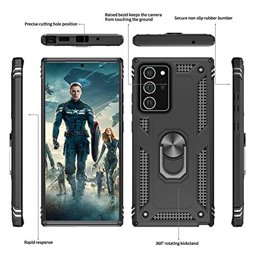 LeYi Funda Samsung Galaxy Note 20 Ultra,Armor Carcasa con 360 Grados Anillo iman Soporte Hard PC Silicona TPU Bumper Antigolpes Case para Movil Note 20 Ultra, Negro