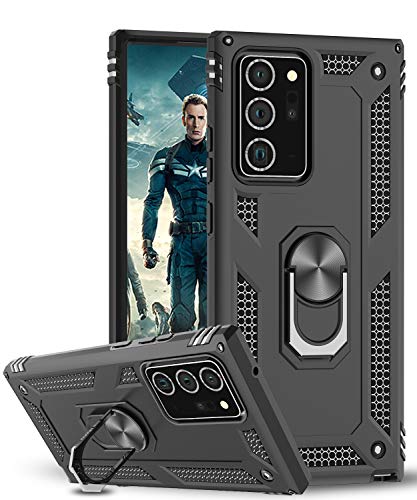 LeYi Funda Samsung Galaxy Note 20 Ultra,Armor Carcasa con 360 Grados Anillo iman Soporte Hard PC Silicona TPU Bumper Antigolpes Case para Movil Note 20 Ultra, Negro