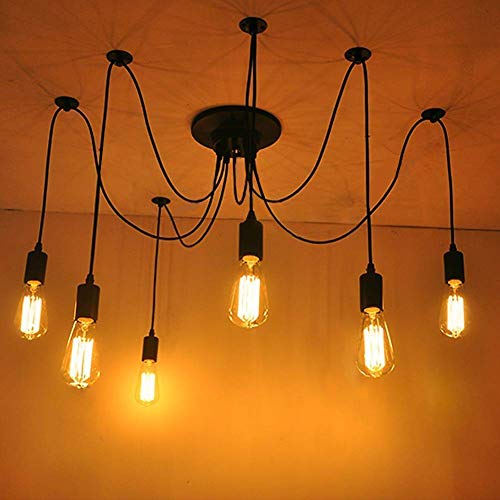 lightess retro vintage spider chandelier luz de techo black e27 luces colgantes industriales diy spider luces de techo con 6 bombillas 1.8 metros ajustables para sala de estar bar y hotel