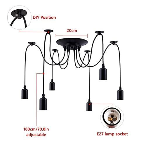 lightess retro vintage spider chandelier luz de techo black e27 luces colgantes industriales diy spider luces de techo con 6 bombillas 1.8 metros ajustables para sala de estar bar y hotel