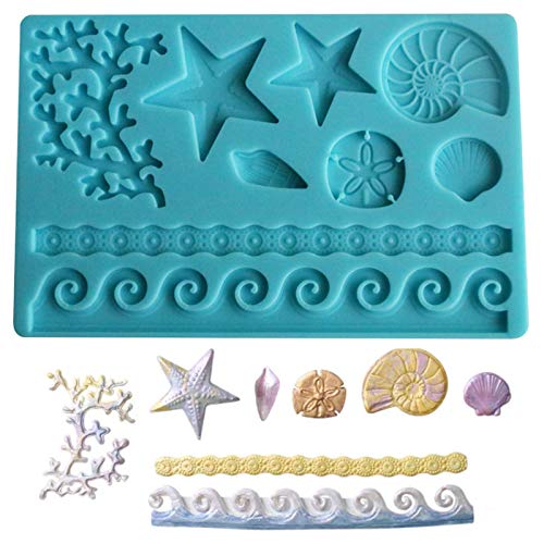 LIMEOW Concha Marina moldes Pastel Silicona Fondant Forma de Animal Marino Silicona Molde Silicona de Concha Marina Moldes para decoración de Tartas Chocolate Caramelos gelatina(Color Aleatorio)