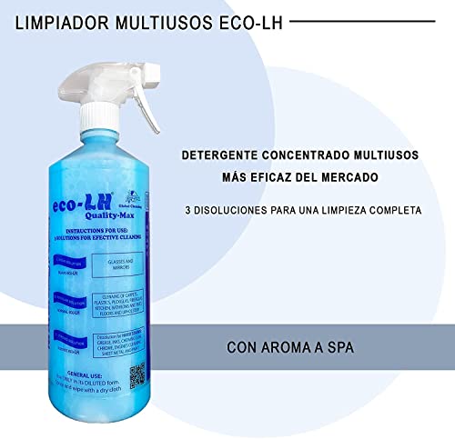 Limpiador multiusos perfumado ecológico ultra concentrado ECO-LH con aroma SPA, desengrasante cocina, limpia todo, limpieza de sofás, limpia hogar, limpia tapicerías, limpiar baños (1 Litro, SPA)