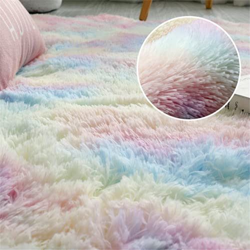 linyingdian Alfombra rectángulo Shaggy para Salón habitación de los Niños Dormitorio - Alfombra Antideslizante Muy Suave, Lavable, Tie-Dye, al Aire Libre Interior. (Colores del Arcoiris, 80x160cm)