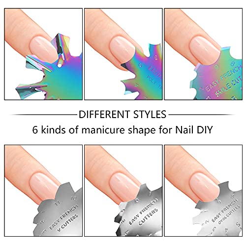 LIONVISON Nail Manicure Edge Recortador,6 piezas de Acero Inoxidable Cortador de Uñas Placa de Arte Modelo Easy French Smile Line Cortador de Gel Herramienta para Bricolaje Acrílico Nail Art