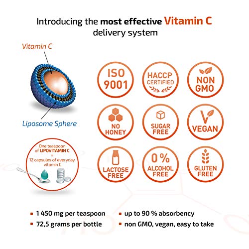 LIPOVITAMIN C® - LIPOSOMAL VITAMINA C Líquida de Alta Dosificación-1450mg por Porción-por 5ml! Altamente Concentrada para Máxima Eficacia. Garantiza Absorción y Biodisponibilidad Mayor