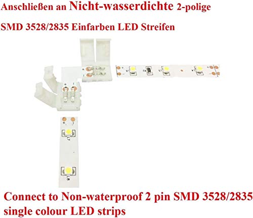 LitaElek 10pcs 2 Pin Conector de Esquina Tira LED de un Solo Color SMD 3528 2835 Divisor de luz de Cinta LED Conector en Forma de L LED Strip para Tira LED monocromática SMD 3528/2835 de 8mm Ancho