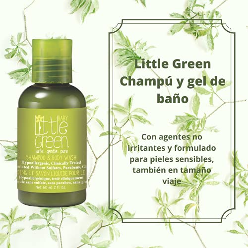 Little Green - Gel de baño corporal y champú 2 en 1 60 ml para bebés sin sulfatos, parabenos ni gluten | producto vegano sin aromas añadidos | tamaño viaje