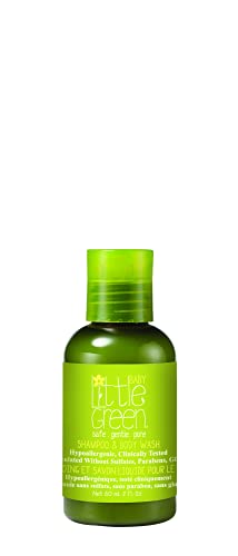 Little Green - Gel de baño corporal y champú 2 en 1 60 ml para bebés sin sulfatos, parabenos ni gluten | producto vegano sin aromas añadidos | tamaño viaje