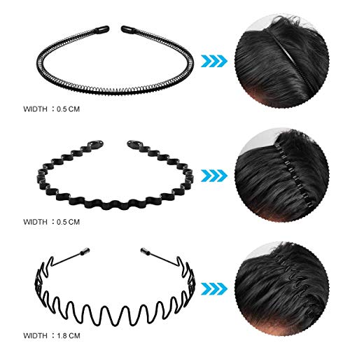 Lofuanna Gomas de pelo de metal unisex diademas de belleza,color negro ondulado,deportes de primavera para hombres,de la banda de pelo accesorios simple elásticos antideslizantes,Paquete de 6 unidades