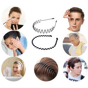 Lofuanna Gomas de pelo de metal unisex diademas de belleza,color negro ondulado,deportes de primavera para hombres,de la banda de pelo accesorios simple elásticos antideslizantes,Paquete de 6 unidades