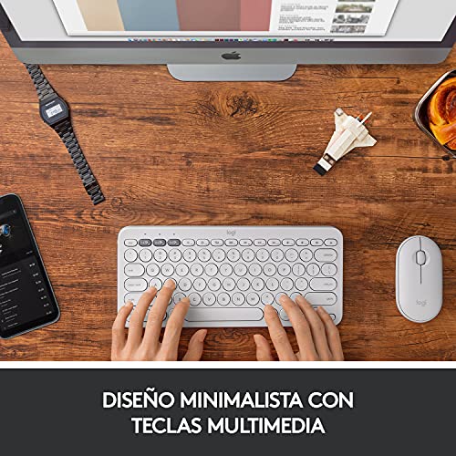 Logitech K380 Teclado Bluetooth Multidispositivo para Mac, Perfil Compacto, Conexión hasta 3 Dispositivos, Teclado de Tijera, Batería de hasta 2 años, macOS / iOS / iPadOS, QWERTY Español - Blanco