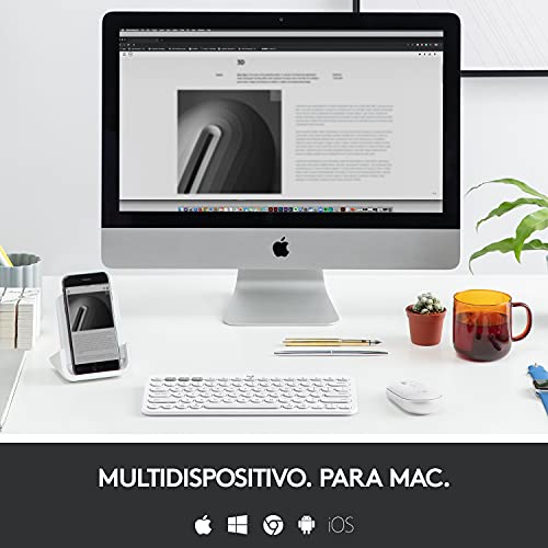 Logitech K380 Teclado Bluetooth Multidispositivo para Mac, Perfil Compacto, Conexión hasta 3 Dispositivos, Teclado de Tijera, Batería de hasta 2 años, macOS / iOS / iPadOS, QWERTY Español - Blanco