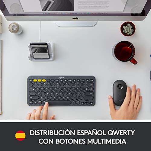 Logitech K380 Teclado Inalámbrico Multi-Dispositivos para Windows/Apple iOS/Android/Chrome, Bluetooth, Diseño Compacto, PC/Mac/Portátil/Smartphone/Tablet/Apple TV, Disposición QWERTY Español - Negro